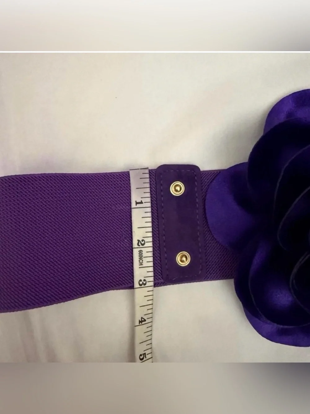 Purple statement satin flower wide elastic waistband belt
